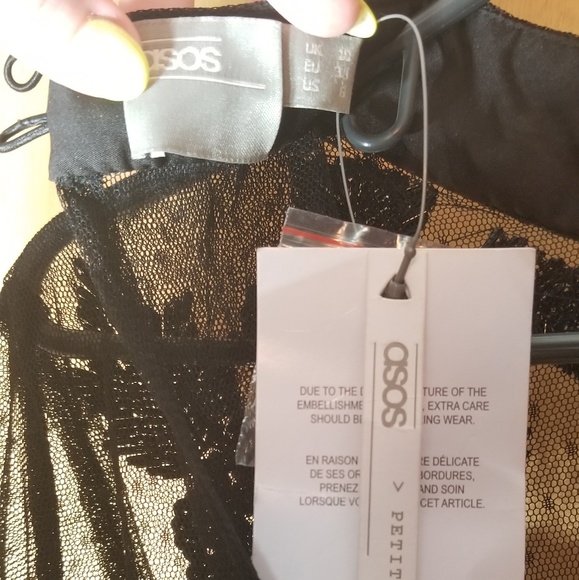 Asos Black Sequin Embellished Lace Dress - Picture 3 of 8